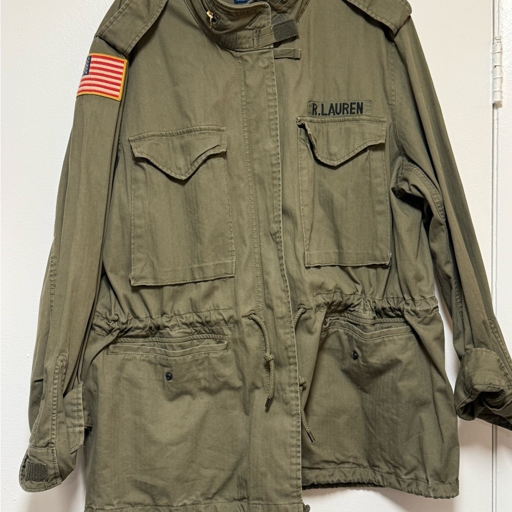 Ralph Lauren Olive Green Military Utility Jacket with Flag Patch